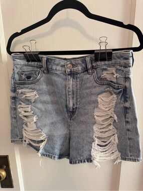 American Eagle Outfitters Ripped Light Blue Denim Mom Shorts
